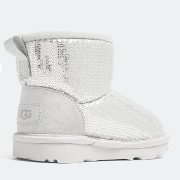 NIB UGG Women Classic Mini Mirror Ball silver  sequin boots 6 7 - Picture 3 of 4